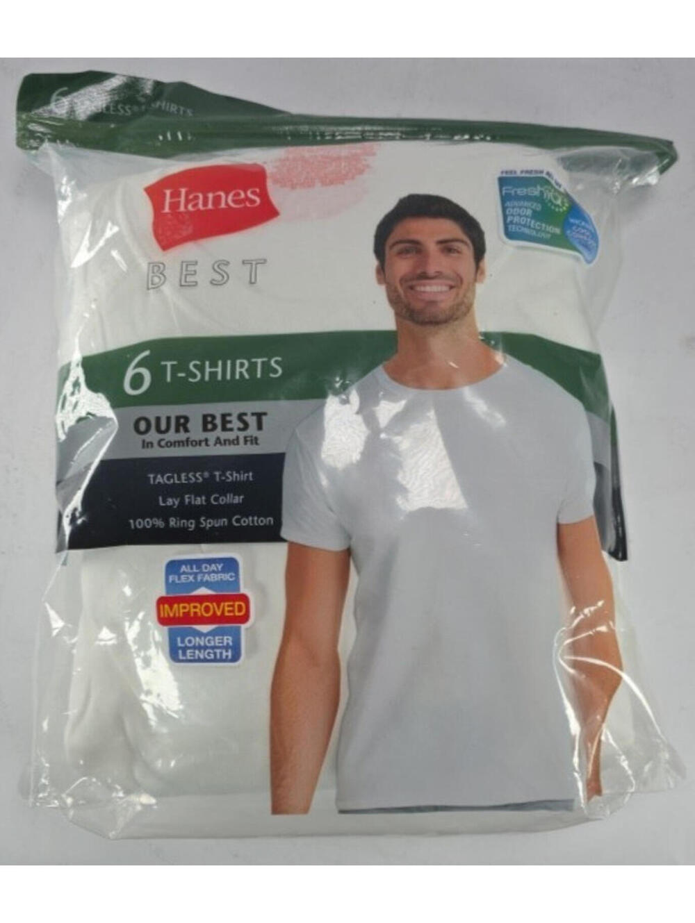 Hanes Best 2XL T-Shirt Lay-Flat Collar Tagless Cool Comfort White 6 Count